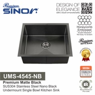 Sinor UMS-4545-NB SUS304 Stainless Steel Nano Black Undermount Single Bowl Kitchen Sink