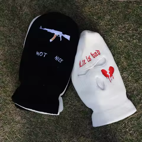 NOT NICE 3 Holes AK 47 Red Heart Winter Warm Unisex Balaclava Mask Hat Full Face Mask Black Knitted 