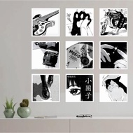 Poster Kayu 20X20 Hiasan Dinding Aesthetic  Dekorasi Kamar hitam putih vector anime ilustrator Pajan