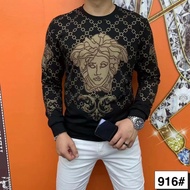 N71B4 vzVERSACE857 2025 New Year 100% Cotton Sweatshirt Short Sleeve Beauty Head Round Neck Slim-fit