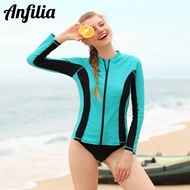 【New arrival】 Anfilia Women Long Sleeve Zipper Rashguard Swimwear Surfing Rash Guard Upf50 Running Shirt Biking Shirt Swimsuit