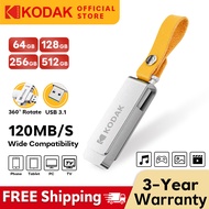 KODAK K133 USB 3.1แฟลชไดร์ฟ32GB 64GB 128GB 256GB 512GB 120เมกะไบต์/วินาที-ตัวเรือนโลหะพร้อมสายคล้องแ