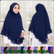 🔥4XL RUFFLE🔥TUDUNG SARUNG LABUH CHIFFON 2 LAYER KHIMAR BERDAGU XXXXL