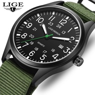 LIGE Fashion Watch Men's Nylon Quartz Watch Night Light Weaving Calendar Week Display Analogue Digit