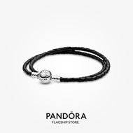 Pandora Moments Double Black Leather Bracelet