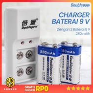 Doublepow Rechargeable Battery Charger 2 Slots 9V with 9V 2 PCS - DP-B09 Original 99 Square