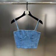 ชุดผ้าเดนิมสองชิ้นแขนกุด Y2k สำหรับผู้หญิงชุดผ้ากระโปรงสั้นเข้ารูปผ้าอัลปะติดผ้าเดนิมสีฟ้าการเพาะปลู