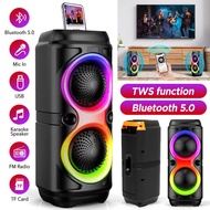4-inch Wireless Portable RGB Lighting Home KTV Karaoke FM Bluetooth Dual Speaker Subwoofer Heavy Bass Sound System Outdoor Party