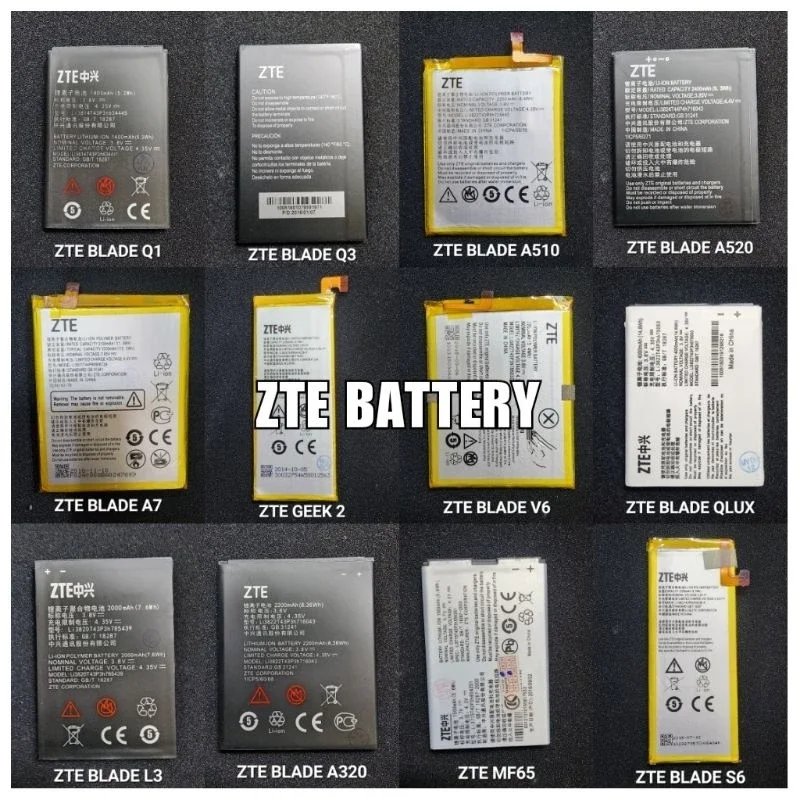 BATERI ZTE BLADE QLUX Q1 Q3 A320 A510 A520 L3 A7 S6 V6 GEEK 2 MF65 REPLACEMENT BATTERY GRADE AAA