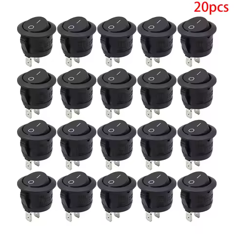 (YY)20Pcs Rocker Switch Black On Off 2 Pin Mini Round Toggle Switch 3A 250V 6A 125V 15MM Circle Swit