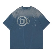 Spring and summer trendy brand 280G heavyweight T-shirt handmade old worn and eroded wool street sho