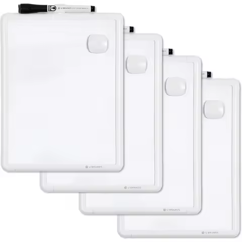 Magnetic Dry Erase Board White Board Bundle, 8.5” x 11”, White Modern Frame, Includes 4 Boards, 4 Ma