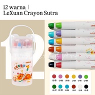 (Free Brush) LeXuan Crayon Silk Twist Washable Silky Crayon 12 Colors Colorful Bucket Crayon Colorin