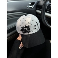 Korean blogger's cute smiling face symbol star polka dot baseball cap showing small face