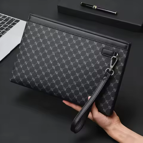 Men's Clutch Bag, Large Capacity, Business Casual, Plaid Trendy Bag, Classic Style Handbag, Men's Ba