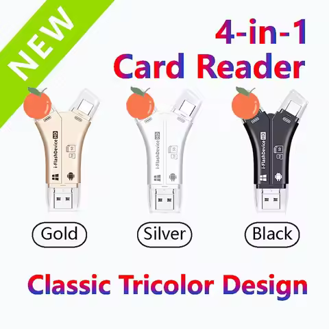 USB2.0+Micro+Type-c+Lightning 4-in-1 Multi-interface Card Reader for SD/TF Card for Phone Android iP