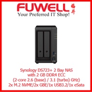 [New] Synology DS723+ 2 Bay NAS  with 2 GB DDR4 ECC (2-core 2.6 (base) / 3.1 (turbo) GHz) Warranty: 