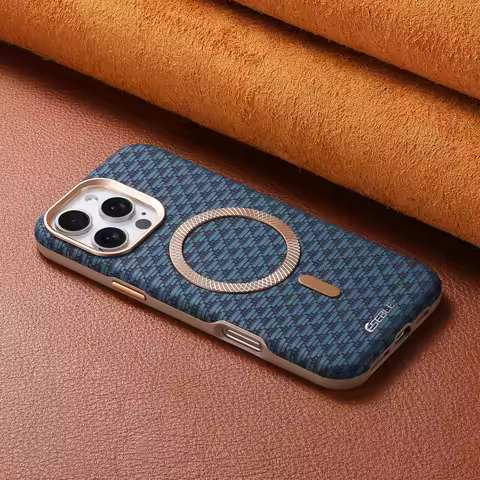 Luxury Leather Carbon Fiber Texture Phone Case For iPhone 13 14 15 16 17 Pro Max For Magsafe Wireles