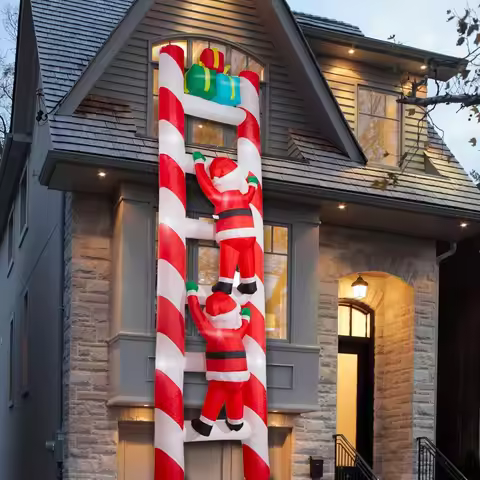 8FT Giant Christmas Inflatables Outdoor Decorations Featuring Hanging Santa Claus Climbing On Ladder