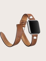 1入適用於蘋果手錶Ultra 2 1 Se S9 8 7 6 5 4 3 2 1系列男女通用38mm40mm41mm42mm44mm45mm49mm替換錶帶，手腕兩圈，時尚創意設計的棕色皮革蘋果錶帶