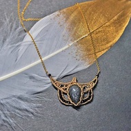 純手工14K包金繞線黑太陽石貓頭鷹吊墜