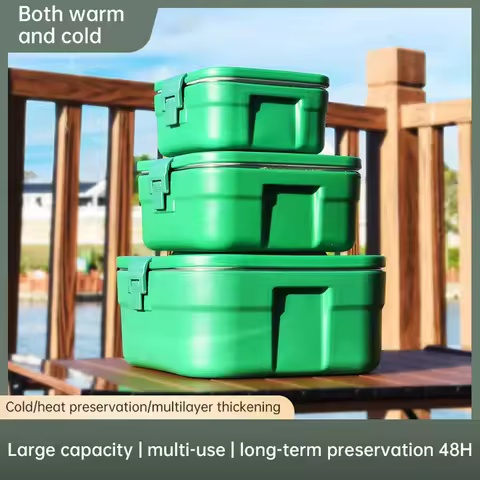 3pcs Food Insulation Box Set 2.5L-5L-10L Square Double-layer Insulation Box Bucket Picnic Lunch Box