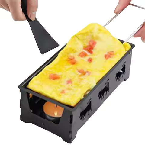 Non-Stick Raclette Grill Cheese Melter Pan w/ Spatula Foldable Wooden Handle Melted Cheese Raclette 