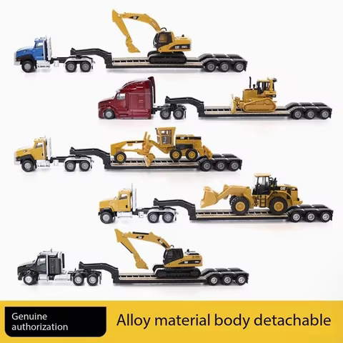 1/87 Alloy Semi Tractor with Lowboy Trailer T880s+320D Excavator/CT681+950G Wheel Loader/CT660+315C/