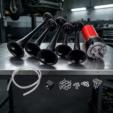 New Black 5-Trumpet Air Horn Compressor Universal 12V 125dB DIXIE Musical Air Horn Dukes of Hazzard 