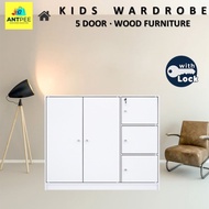 𝐀𝐍𝐓𝑃𝐸𝐸 𝟓 𝐃𝐨𝐨𝐫 𝐊𝐢𝐝'𝐬 𝐖𝐚𝐫𝐝𝐫𝐨𝐛𝐞 𝐖𝐢𝐭𝐡 𝐇𝐚𝐧𝐠𝐢𝐧𝐠 𝐑𝐨𝐝 🐜 Almari Baju Pakaian Kanak Pintu Children Bedroom Wood Furniture