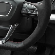 Black Genuine Leather Suede DIY Car Steering Wheel Cover For Audi Q3 2018-2019 Q5 SQ5 2017-2019 Q7 SQ7 2015-2019 Q8 SQ8 2019