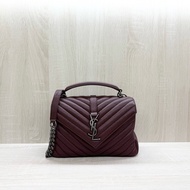 YSL酒紅色牛皮銀扣COLLEGE學院包/487213