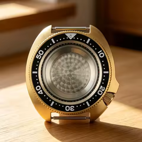 Gold 44MM Watch Case Dive SKX 6105 Replacemet Part Sapphire Glass For Turtle Seiko NH35 NH36 NH38/34