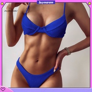 BUYMEZ  2 Pcs/Set Bikini Set Beachwear Solid Color Push Up Swimwear Set