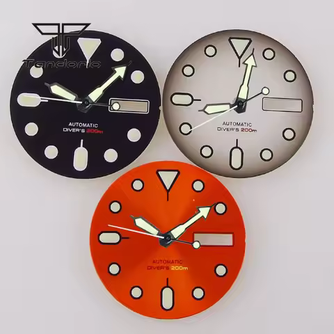 29mm Black/Orange/White Watch Dial Face Week Date Window Hands Set Skx007 Accessories Green Luminous