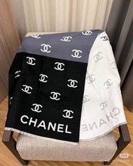 🎁 Chanel 25c Wool scarf 頸巾 披肩 圍巾 羊毛 漸變色 黑灰 雙面 薄款 早春