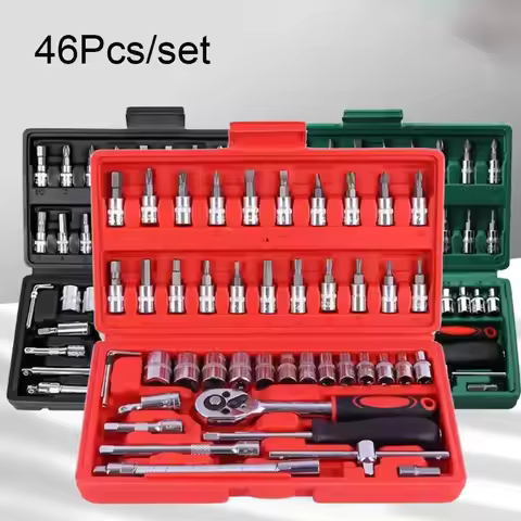 46pcs Carbon Steel Ratchet Wrench Set 1/4 Inch with Storage Toolbox Torque Wrench Combo Kit Socket R