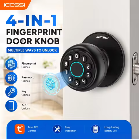ICCSSI K10CPLUS Smart Lock Tuya Spherical Door Lock Tuya Fingerprint Password Key 4-in-1 Unlock for 