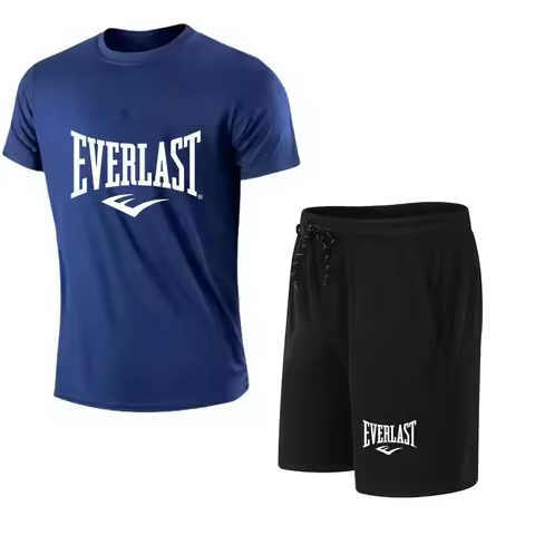 EVERLAST Men's T-shirt + Shorts 2pcs Set Leisure Breath Short Sleeve Sport Jogging Gym Brand Print C
