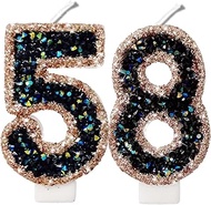 2.8" Blue Black Glitter Number Candles 58th 85th Birthday Gifts for Women Men Birthday Decorations B
