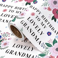 WRAPAHOLIC Birthday Wrapping Paper Roll for Grandma - Mini Roll - 17 Inch x 16.5 Feet - Happy Birthd