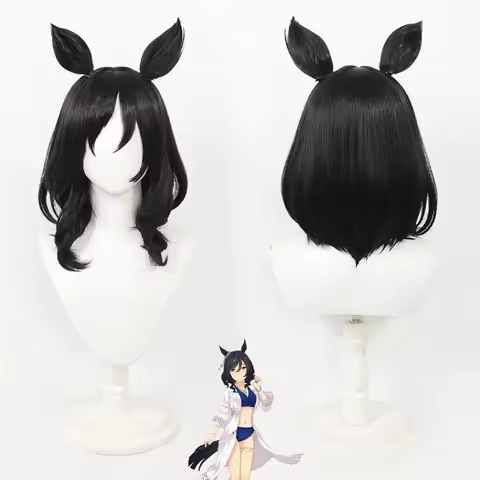 Umamusume Pretty Derby Anime Wig Eishin Flash Cosplay Wig with Ears Tail Black Bob Anime Cosplay Syn