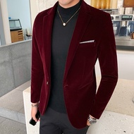 1212Simts Musim Musim Sejuk Musim Musim Sejuk Velvet Blazer Berkualiti Tinggi Slim Sesuai Jaket Jaket Fesyen Kasual Lelaki Pengantin Lelaki Penyanyi Kostum Pakaian Petang Formal