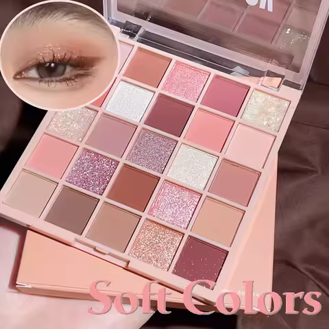 Soft Orange-Brown Eyeshadow Palette Makeup – 25 Oat Milk Tea Shades with Glitter & Pearl for Korean 