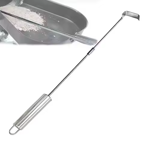46cm Stainless Steel Charcoal Ash Rake Extendable BBQ Ash Tool Stainless Steel Grill Hoe Tool Stove 
