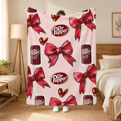 Cherry Drink Dr Pepper Throw Blanket Soft Flannel Throw Lightweight Summer Home Nap for Office Trave
