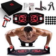 SquadFit Pushup Board Home Gym Workout Equipment Exercise Equipment Sets || 9-in-1 Push Up Board for Men and Women with Pilates Bar Resistance Bands Jump Rope and Ab Roller Wheel Workout Equipment