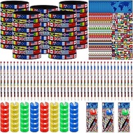 200 Pcs International World Flag Party Favors Include 50 Flags Pencils with Erasers 50 Bracelets 50