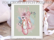 水彩芭蕾舞鞋PDF十字繡圖案芭蕾舞十字繡