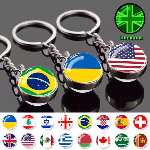 Esspoc Fashion Flag Keychain USA UK Ukraine Spain Brazil Belarus Glass Dome Key Chain Keyrings Glow 